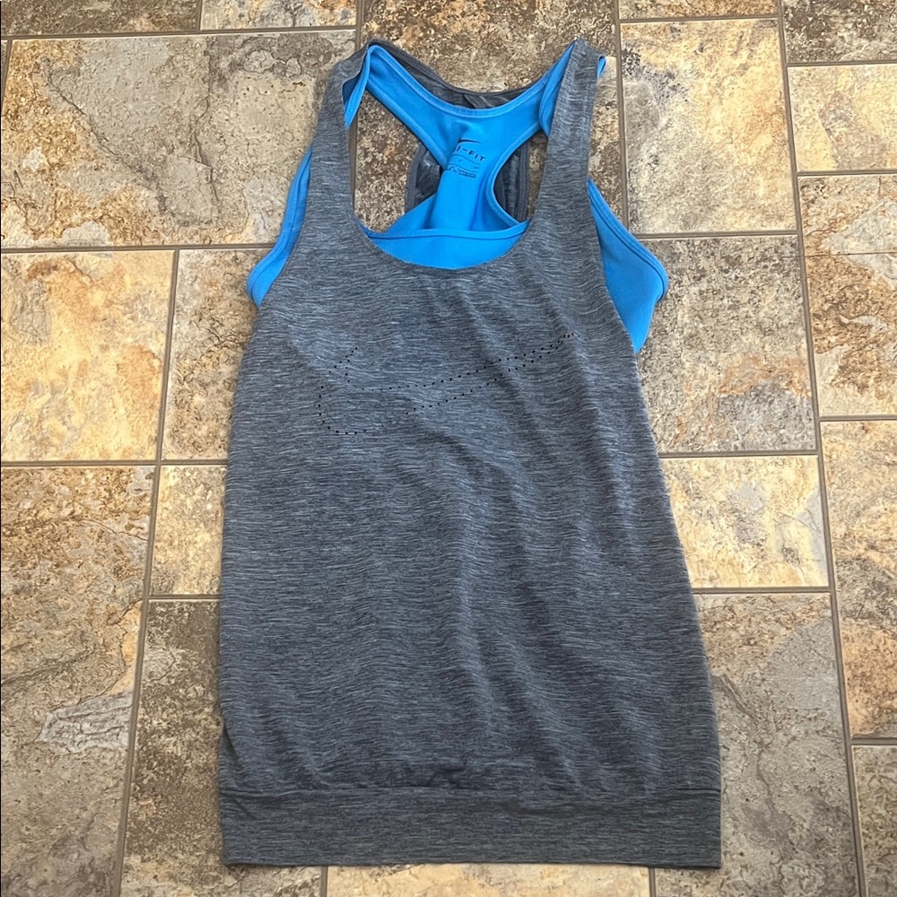 Nike Women's Gray and Blue Tank Top